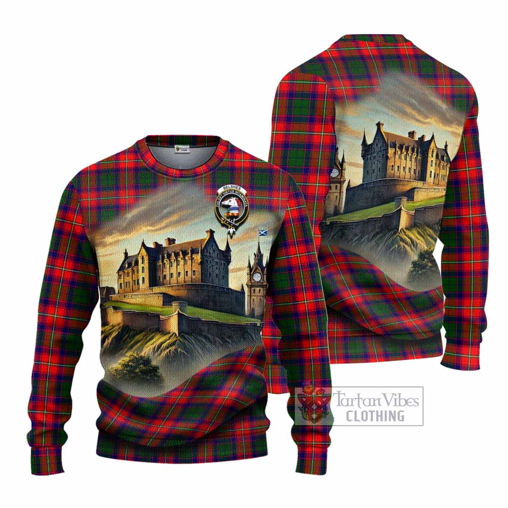 Belshes (Belsches) Tartan Family Crest Knitted Sweater with Scottish Ancient Castle Style - Tartan Vibes Clothing