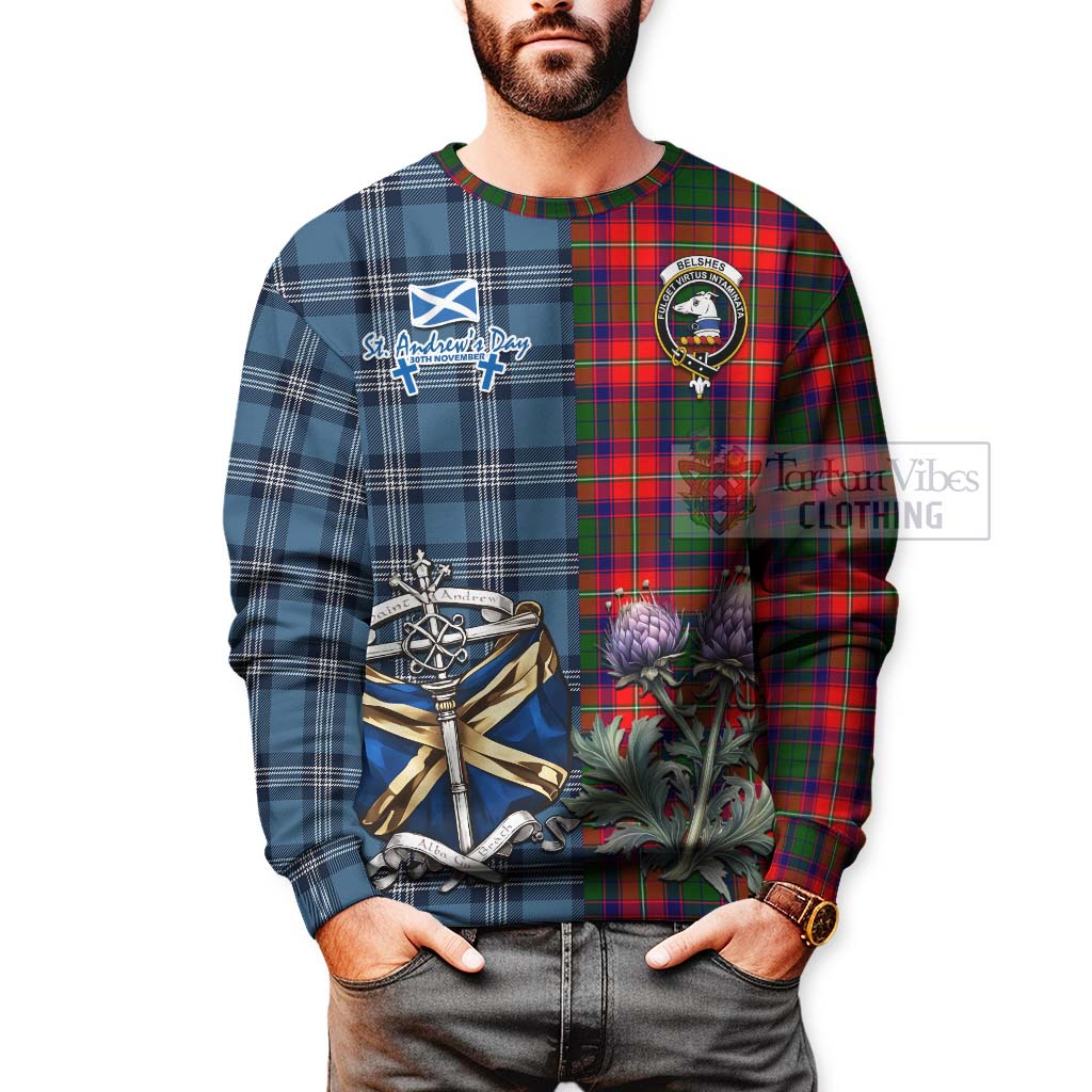 Belshes (Belsches) Tartan Sweatshirt Happy St. Andrew's Day Half Tartan Style - Tartan Vibes Clothing