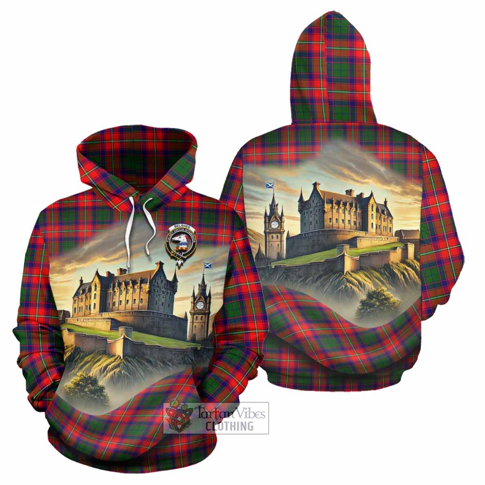 Belshes (Belsches) Tartan Family Crest Hoodie with Scottish Ancient Castle Style - Tartan Vibes Clothing