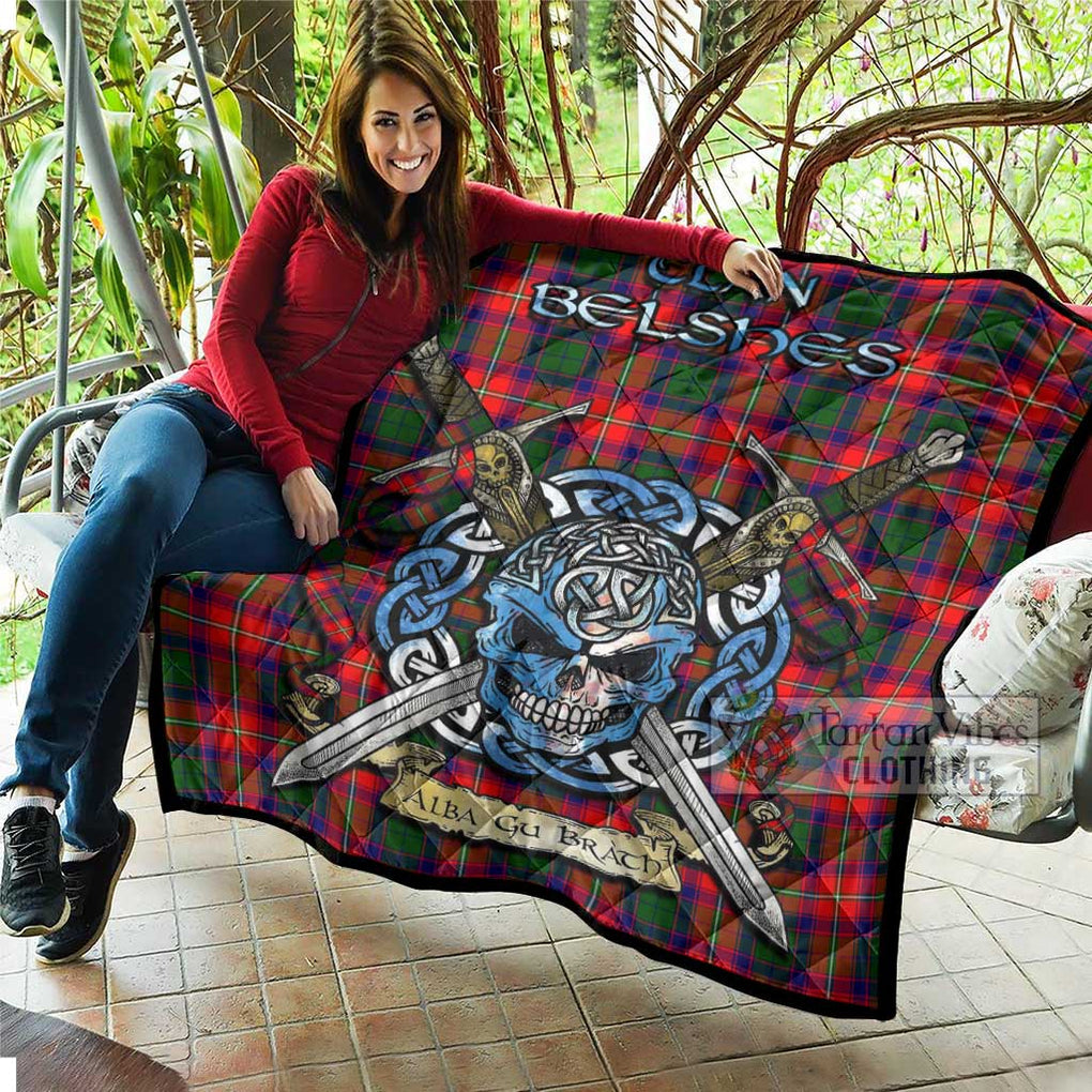 Belshes (Belsches) Tartan Quilt with Celtic Skull Alba Gu Brath Style - Tartan Vibes Clothing