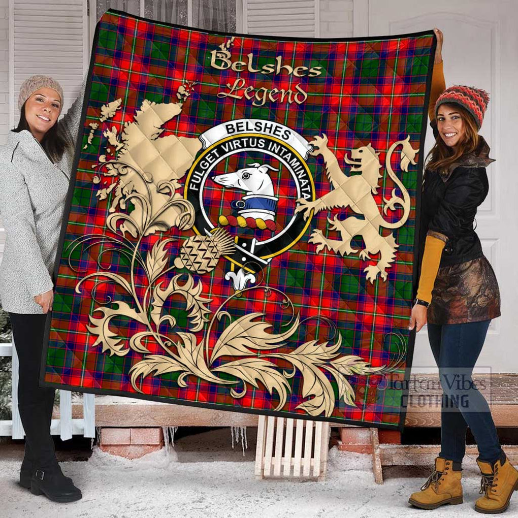 Tartan Vibes Clothing Belshes (Belsches) Tartan Quilt with Family Crest and Scottish Symbol Style