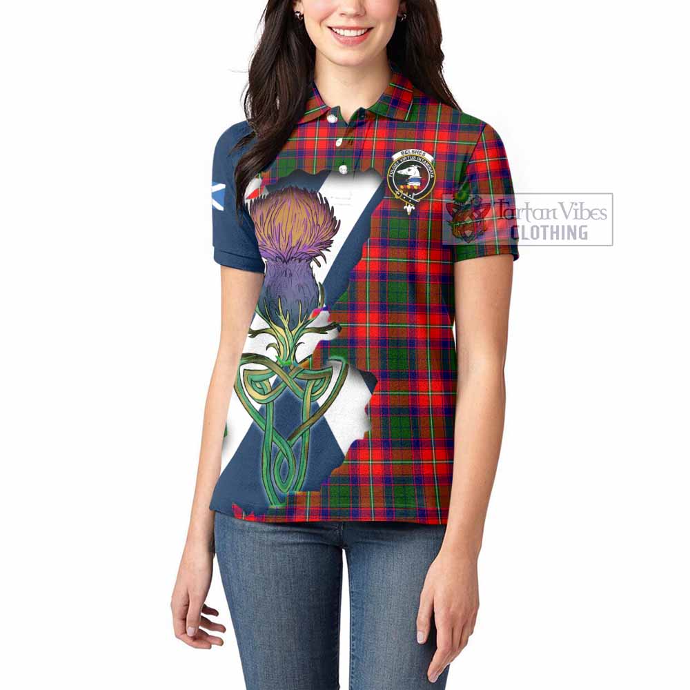Tartan Vibes Clothing Belshes (Belsches) Tartan Family Crest Women's Polo Shirt Scottish Thistle Celtic Inspired