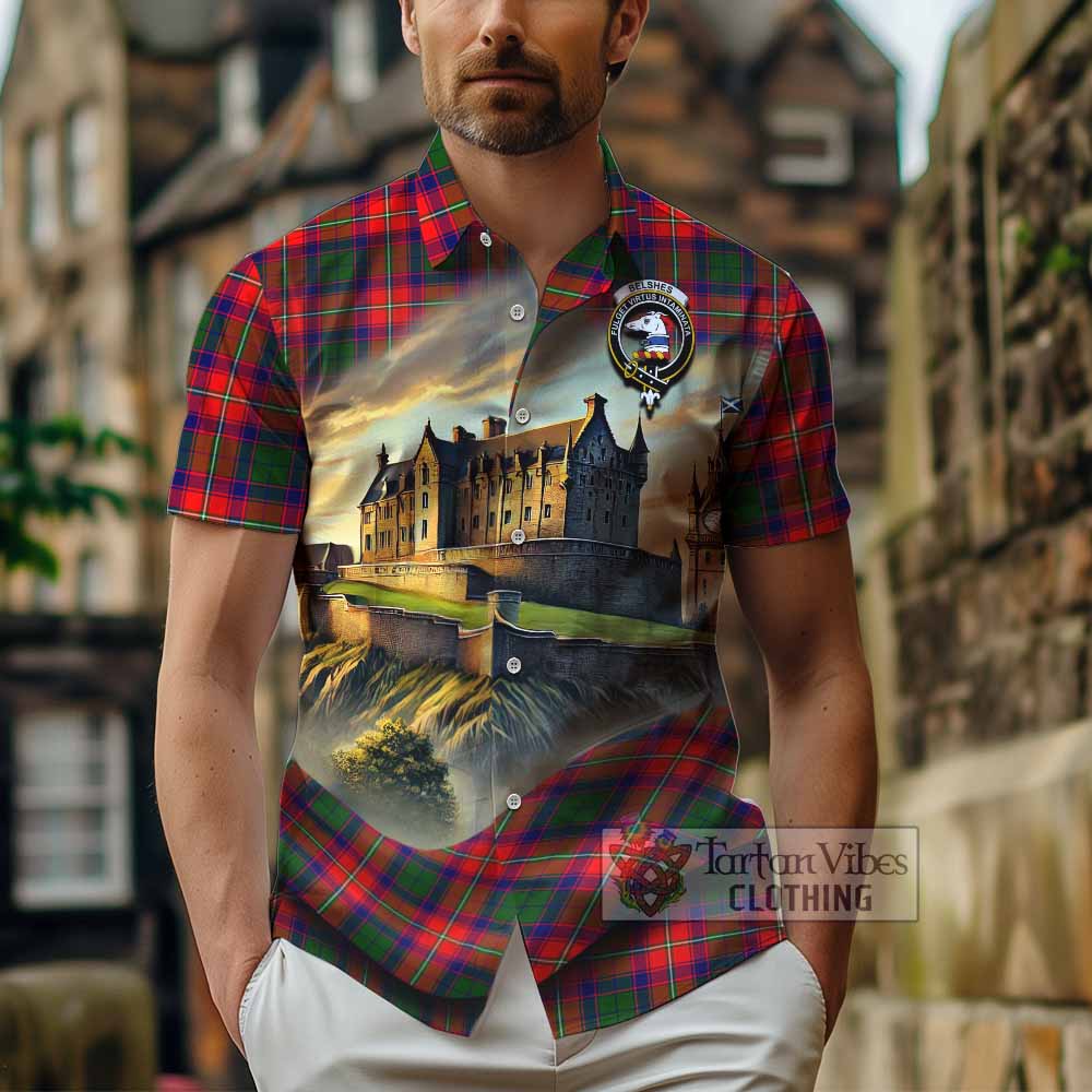 Belshes (Belsches) Tartan Family Crest Hawaiian Shirt with Scottish Ancient Castle Style - Tartan Vibes Clothing