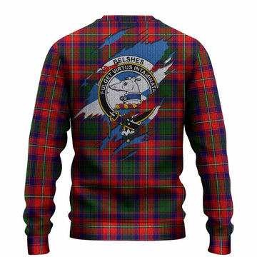Belshes (Belsches) Clan Crest In Me Tartan Knitted Sweater Scotland Flag Style