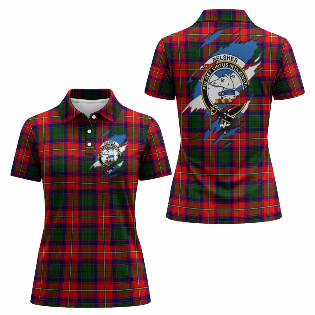 Belshes (Belsches) Clan Crest In Me Tartan Women Polo Shirt Scotland Flag Style