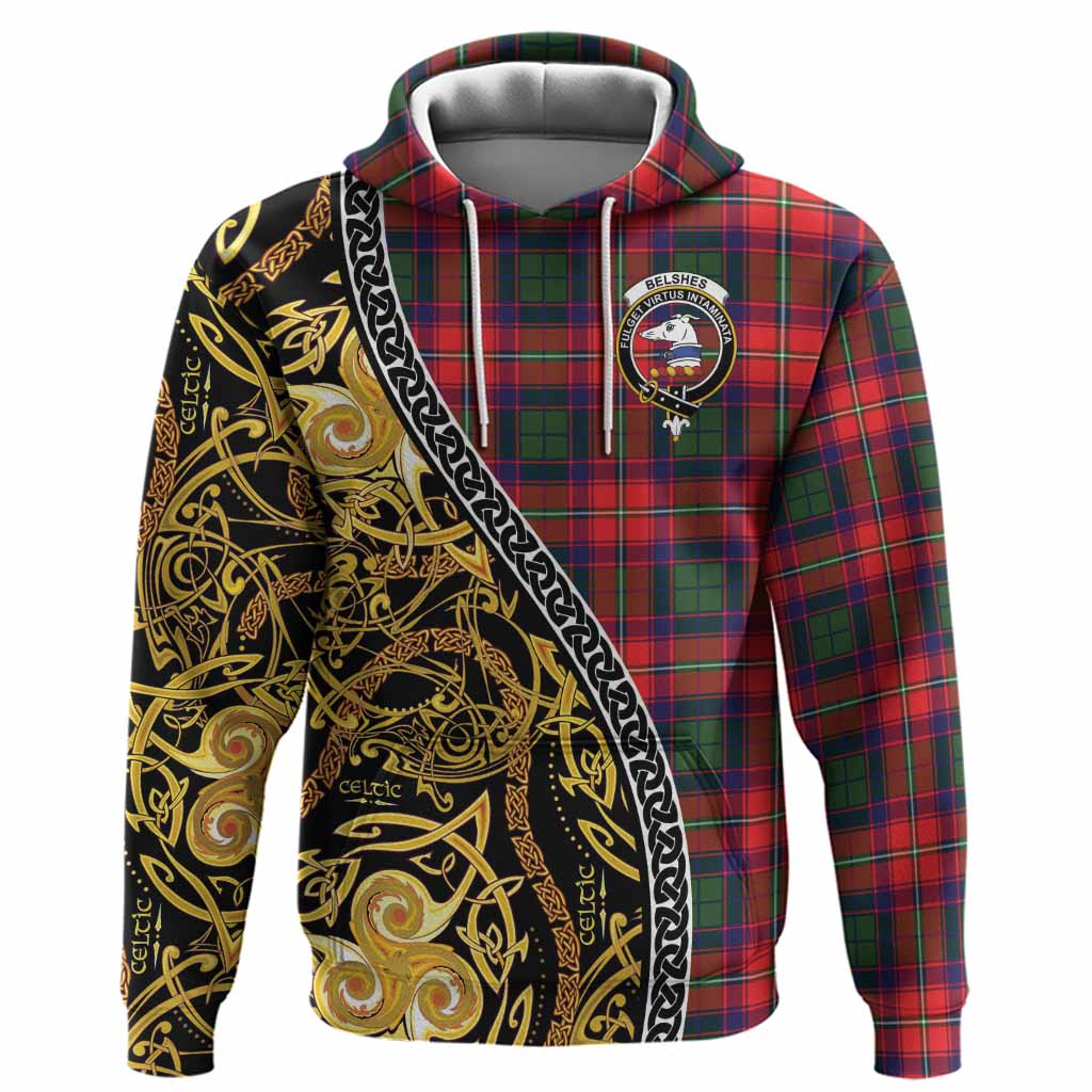 Belshes (Belsches) Tartan Crest Hoodie Celtic Knot and Triple Trickle Spiral Symbols