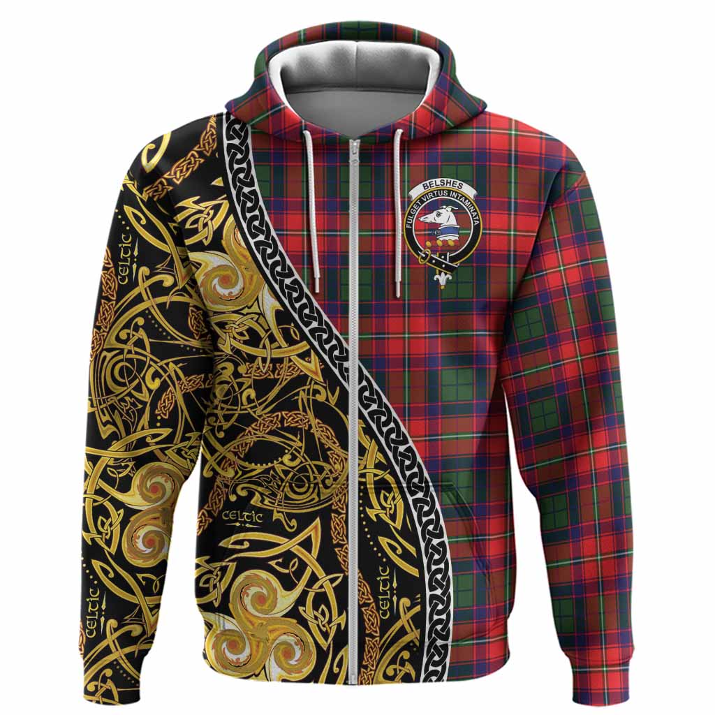 Belshes (Belsches) Tartan Crest Hoodie Celtic Knot and Triple Trickle Spiral Symbols