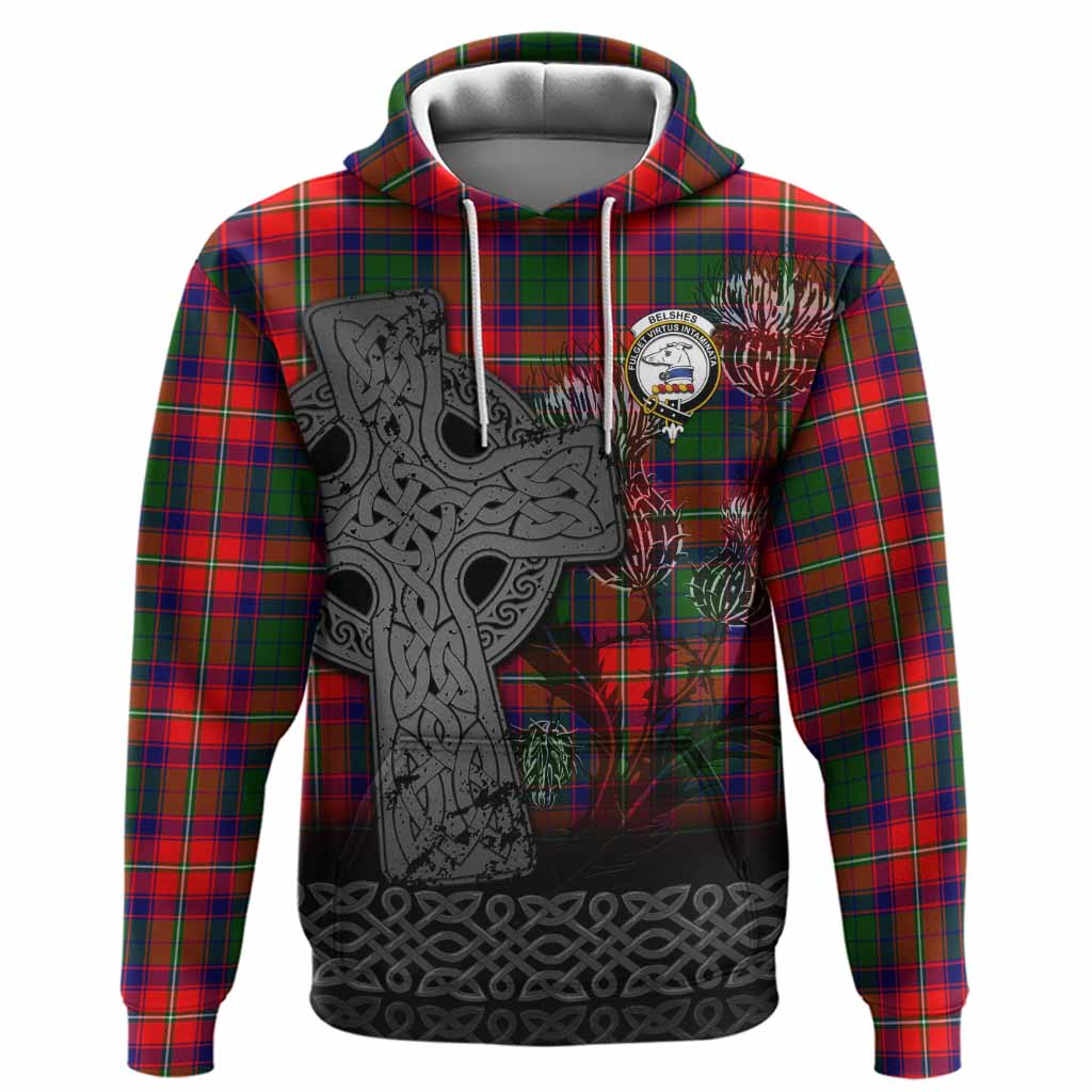 Belshes (Belsches) Tartan Crest Hoodie Grunge Celtic Cross Scottish Thistle
