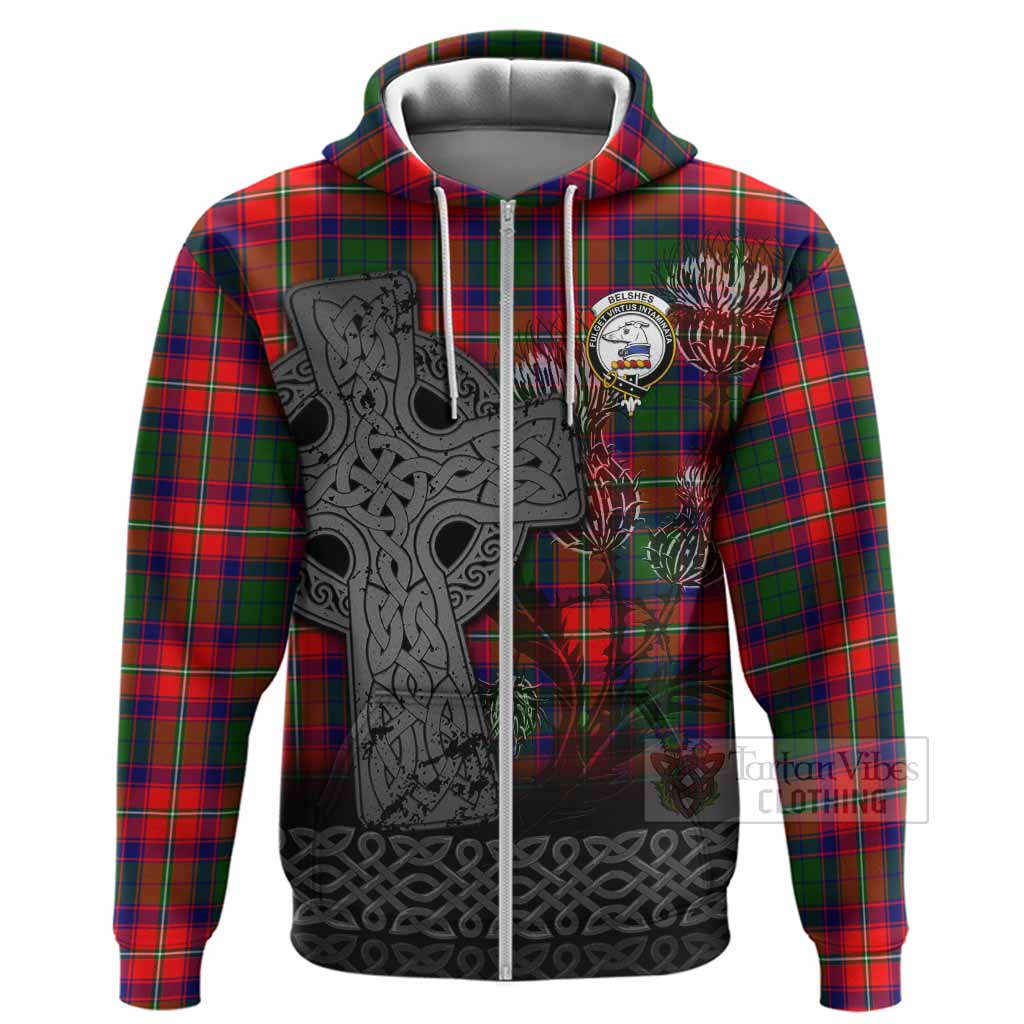 Belshes (Belsches) Tartan Crest Hoodie Grunge Celtic Cross Scottish Thistle