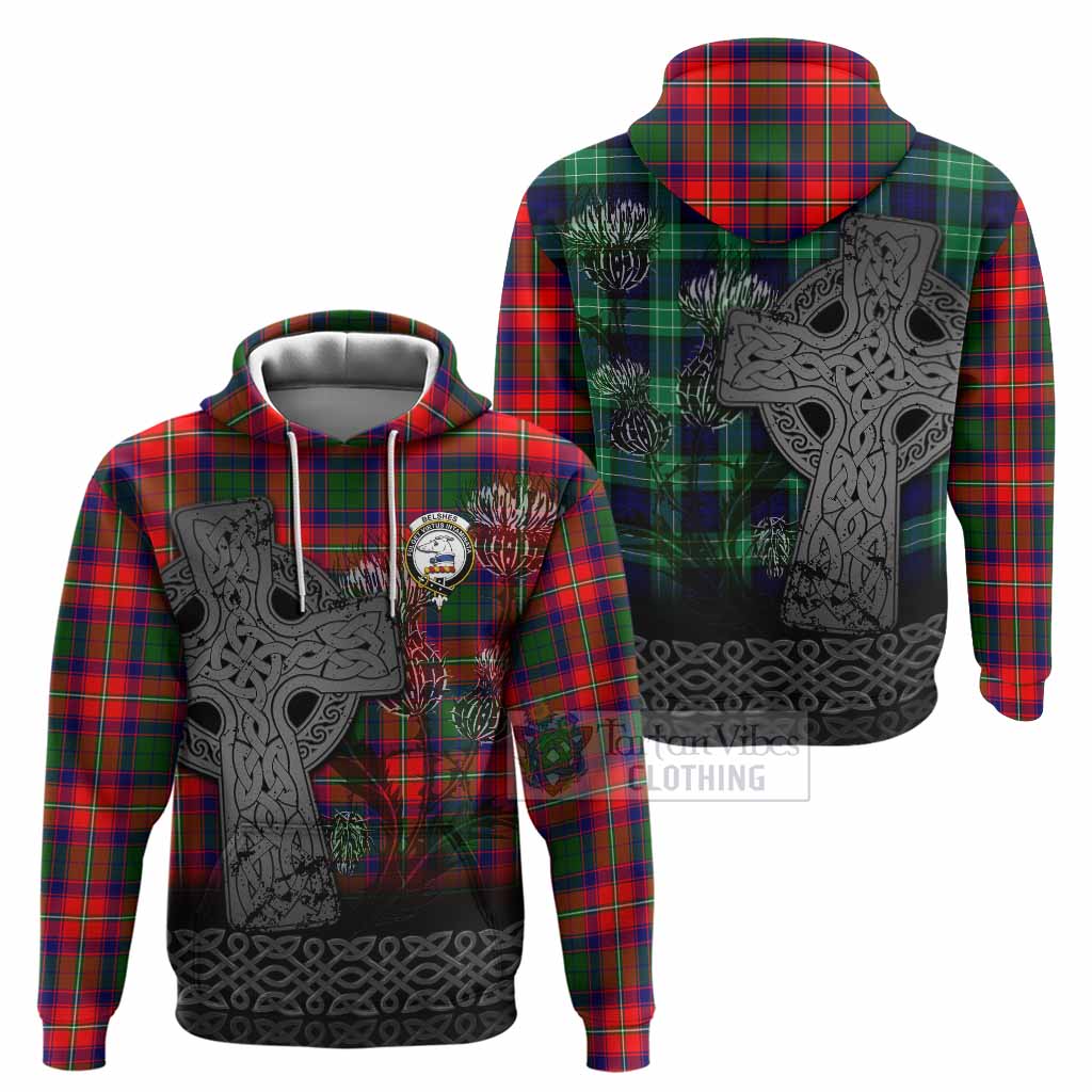 Belshes (Belsches) Tartan Crest Hoodie Grunge Celtic Cross Scottish Thistle