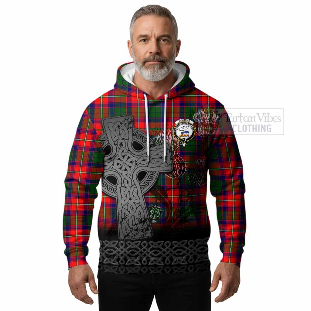 Belshes (Belsches) Tartan Crest Hoodie Grunge Celtic Cross Scottish Thistle