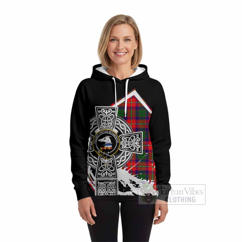 Belshes (Belsches) Tartan Crest Hoodie Scottish Celtic Cross Heritage