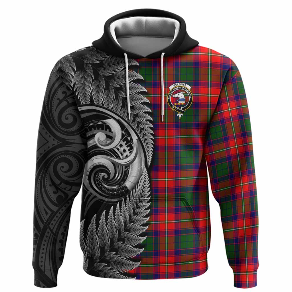 Belshes (Belsches) Tartan Crest Hoodie With New Zealand Silver Fern Maori Koru