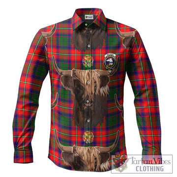 Belshes (Belsches) Tartan Crest Long Sleeve Button Shirts Scotland Heilan Coo Tartan Seamless Style