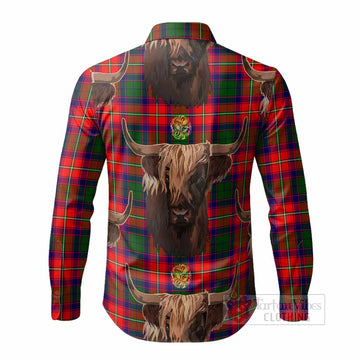 Belshes (Belsches) Tartan Crest Long Sleeve Button Shirts Scotland Heilan Coo Tartan Seamless Style