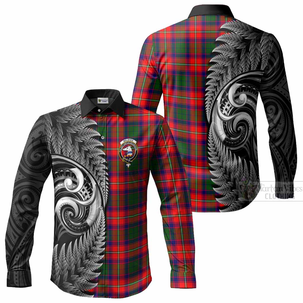 Belshes (Belsches) Tartan Crest Long Sleeve Button Shirts With New Zealand Silver Fern Maori Koru