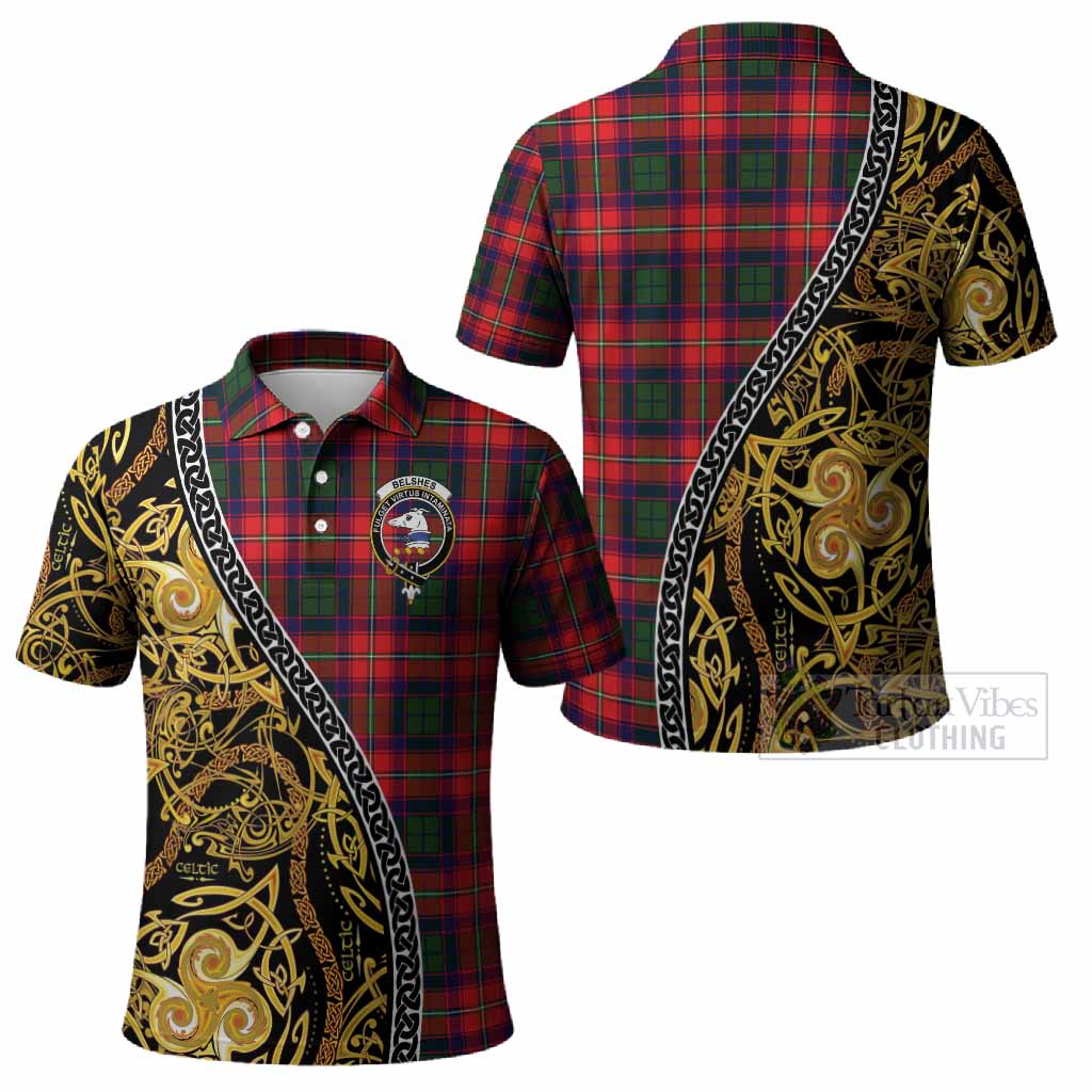 Belshes (Belsches) Tartan Crest Polo Shirt Celtic Knot and Triple Trickle Spiral Symbols