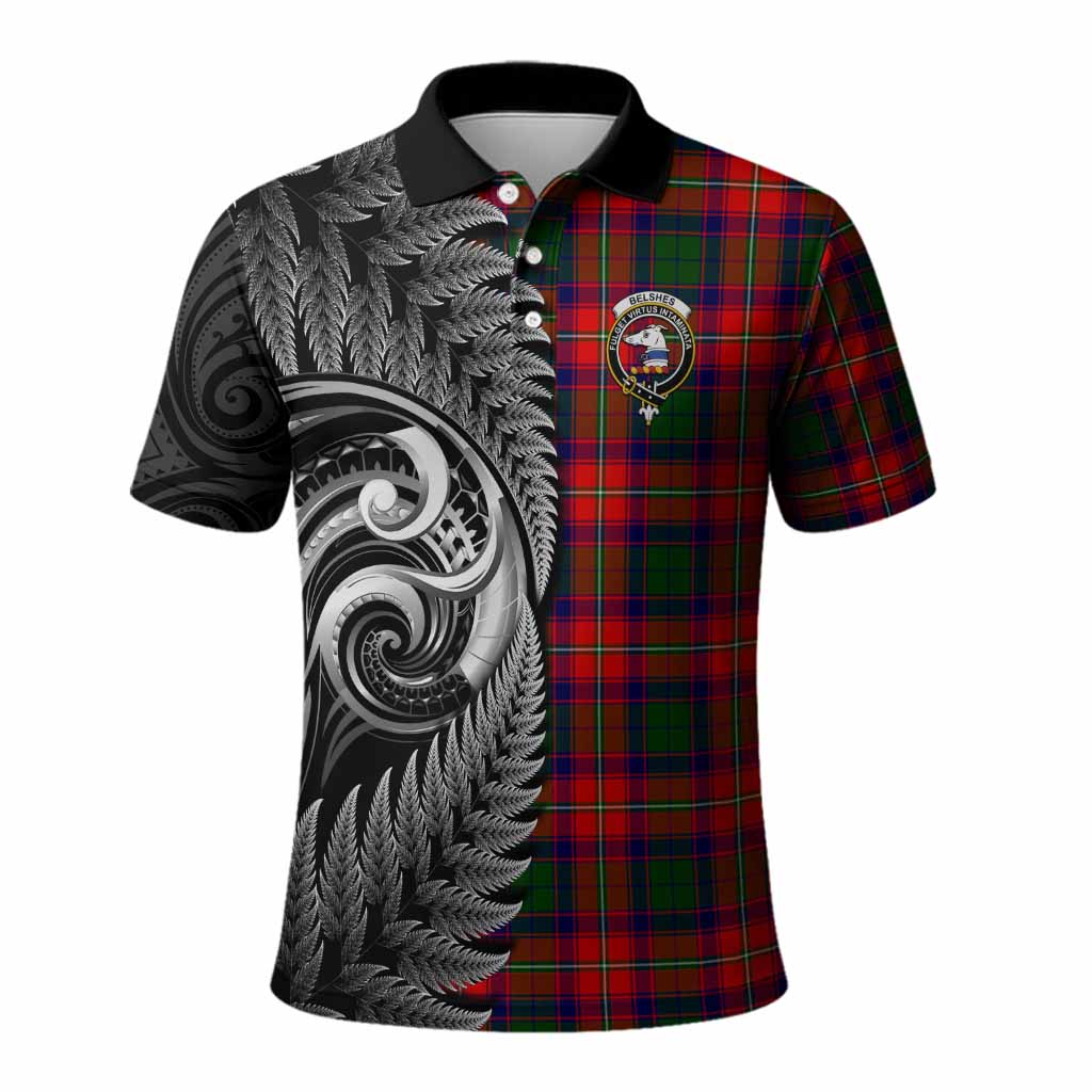 Belshes (Belsches) Tartan Crest Polo Shirt With New Zealand Silver Fern Maori Koru