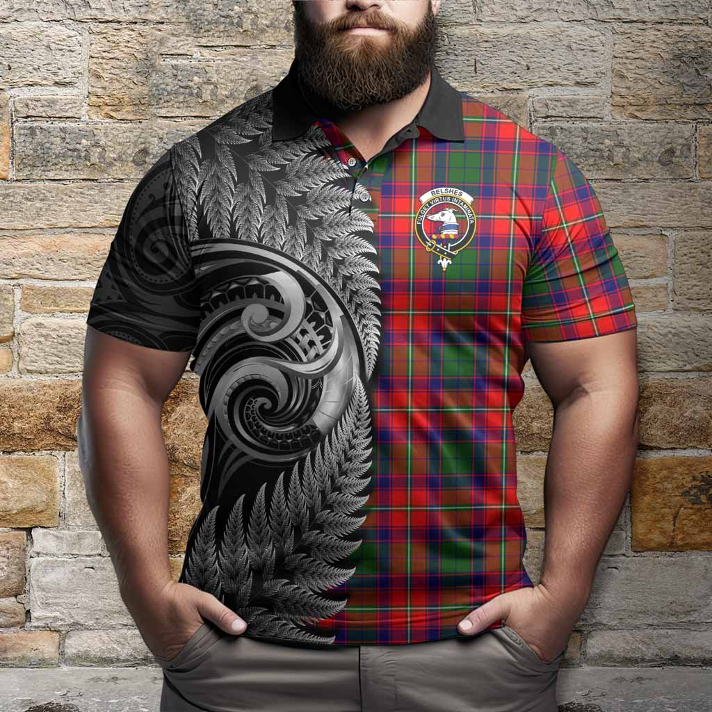 Belshes (Belsches) Tartan Crest Polo Shirt With New Zealand Silver Fern Maori Koru