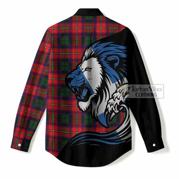 Belshes (Belsches) Tartan Crest Women Casual Shirt Scottish Golden Lions Wave Flow