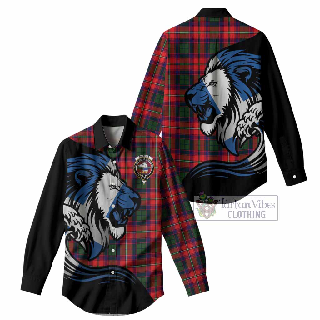 Belshes (Belsches) Tartan Crest Women Casual Shirt Scottish Golden Lions Wave Flow