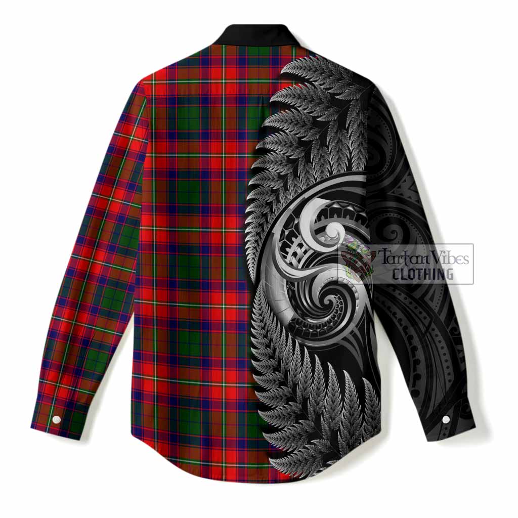 Belshes (Belsches) Tartan Crest Women Casual Shirt With New Zealand Silver Fern Maori Koru