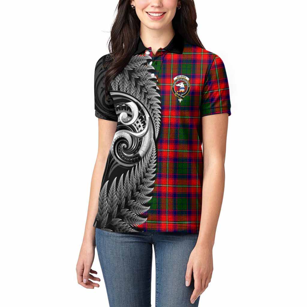 Belshes (Belsches) Tartan Crest Women Polo Shirt With New Zealand Silver Fern Maori Koru