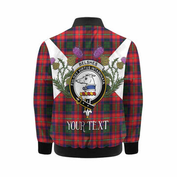 Belshes (Belsches) Tartan Family Crest Kid Bomber Jacket Scottish Burns Night Thistle Floral