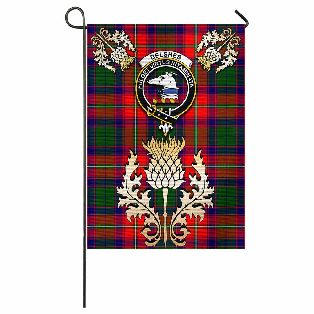 Belshes (Belsches) Tartan Garden Flag with Golden Regal Scottish Thistle Emblem - Tartan Vibes Clothing