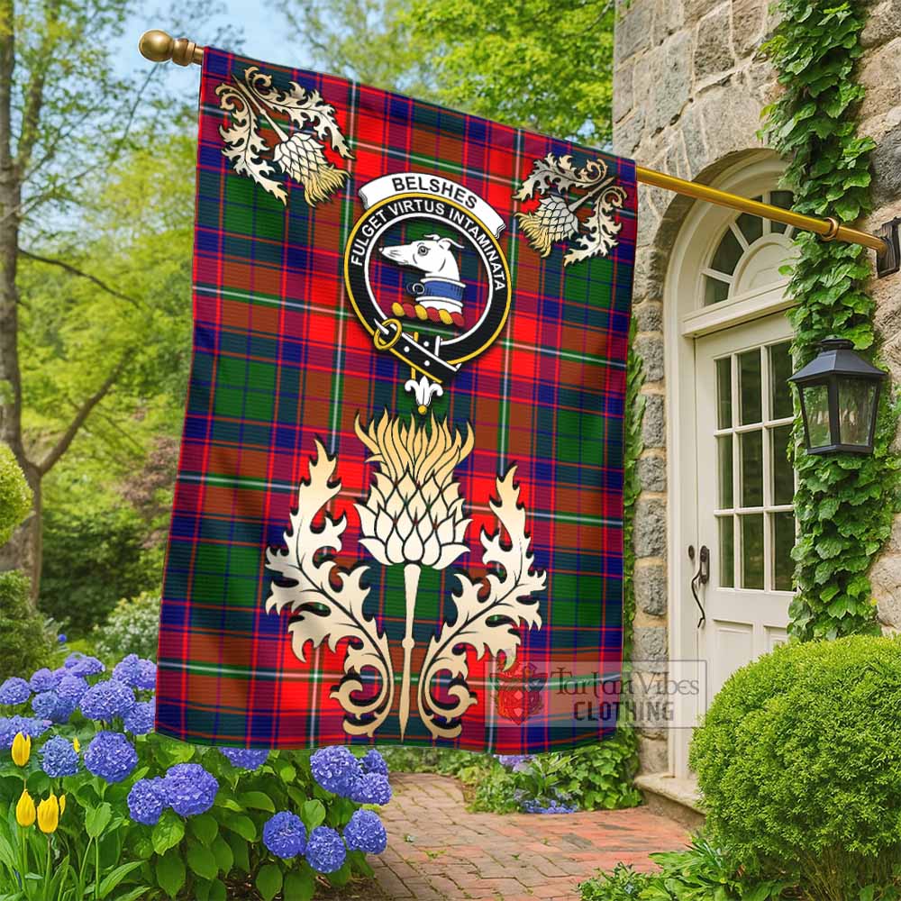 Belshes (Belsches) Tartan Garden Flag with Golden Regal Scottish Thistle Emblem - Tartan Vibes Clothing