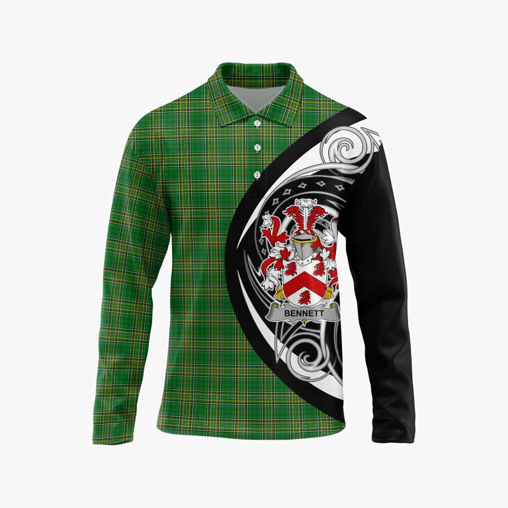 Tartan Vibes Clothing Bennett Irish Clan Long Sleeve Polo Shirt Celtic Circle Style