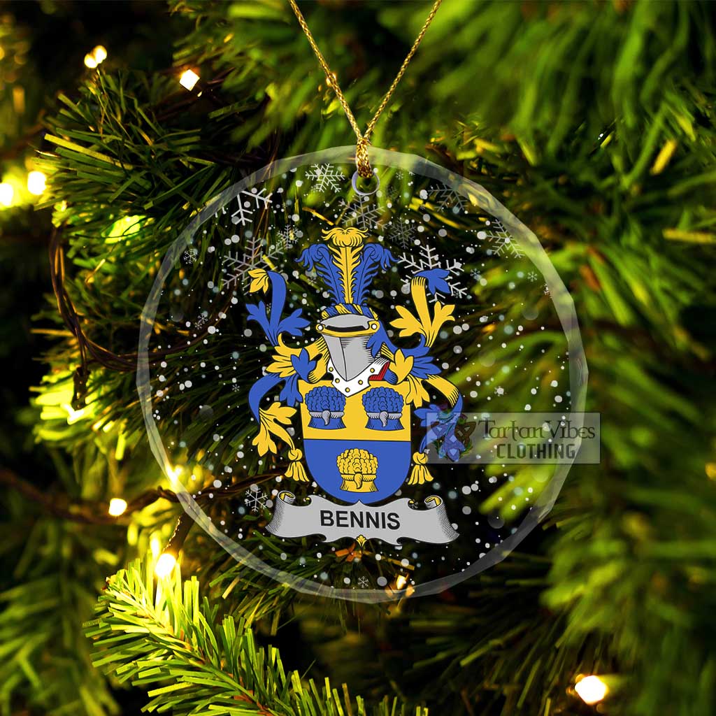 Bennis Irish Clan Christmas Glass Ornament with Coat of Arms Transparent Glass Circle - 2D-tartanvibesclothing