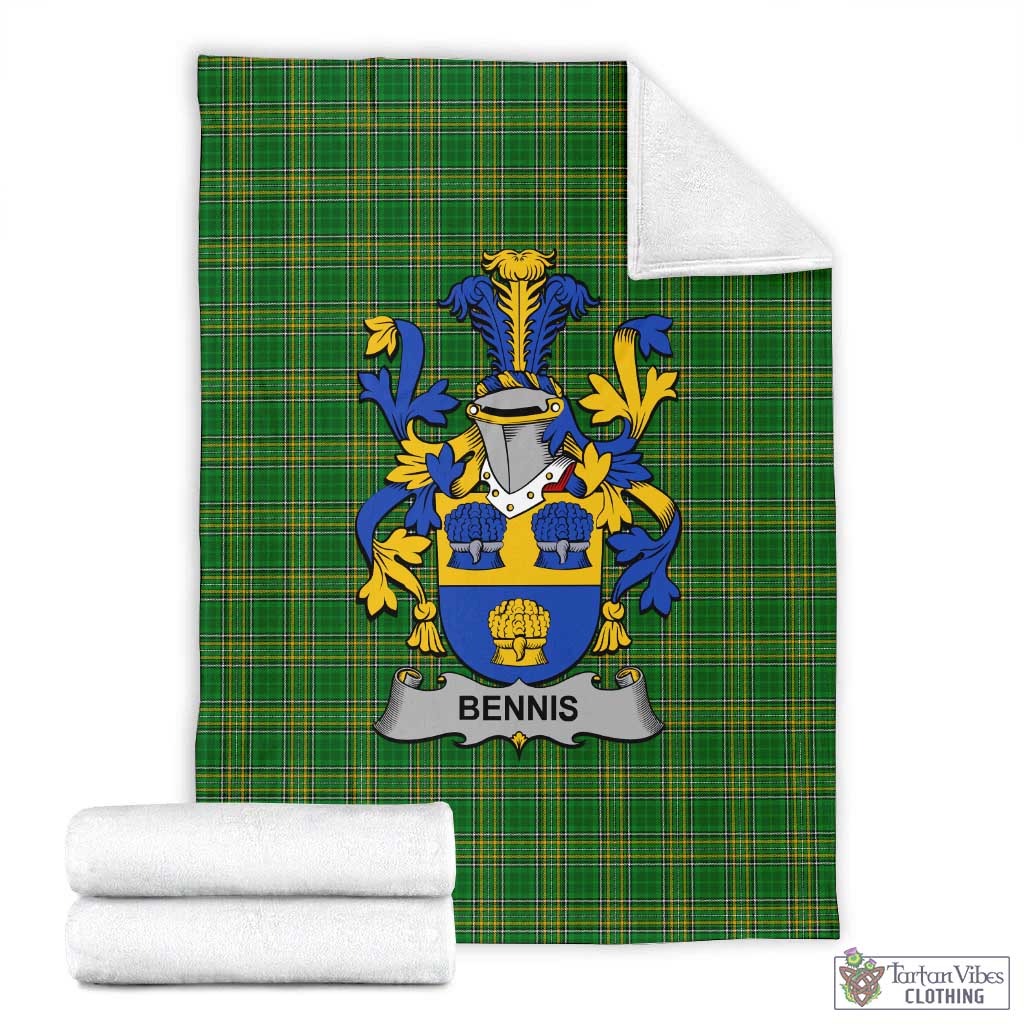 Bennis Irish Clan Tartan Blanket with Coat of Arms X-Large 59 x 79 inches 150 x 200 cm - Tartan Vibes Clothing