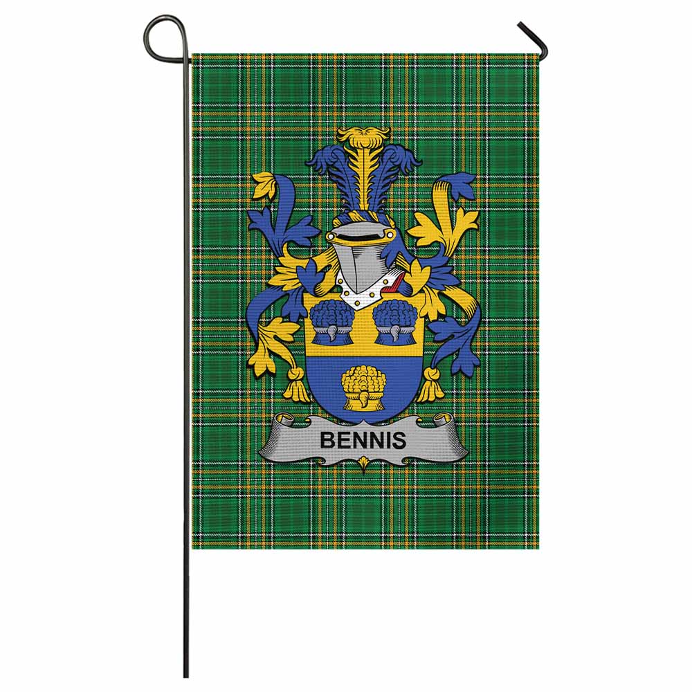 Bennis Irish Clan Tartan Flag with Coat of Arms