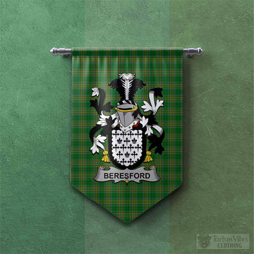 Beresford Irish Clan Tartan Gonfalon, Tartan Banner with Coat of Arms