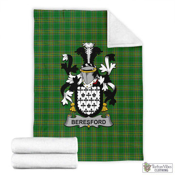 Tartan Vibes Clothing Beresford Irish Clan Tartan Blanket with Coat of Arms