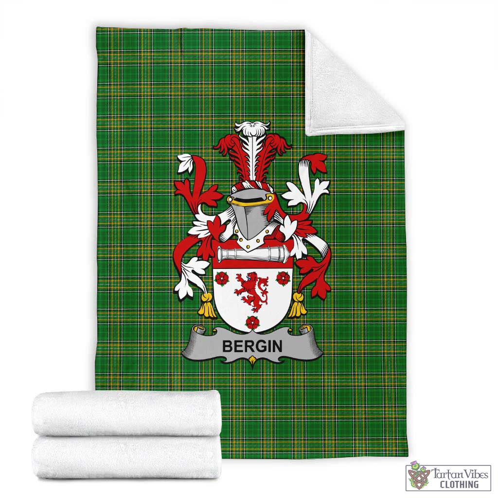 Tartan Vibes Clothing Bergin Irish Clan Tartan Blanket with Coat of Arms