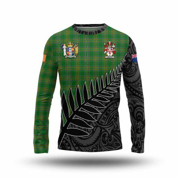 Bergin Irish Clan Tartan Long Sleeve T-Shirt with Coat of Arms New Zealand Silver Fern Half Style