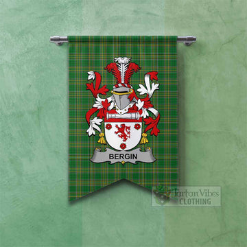 Bergin Irish Clan Tartan Gonfalon, Tartan Banner with Coat of Arms