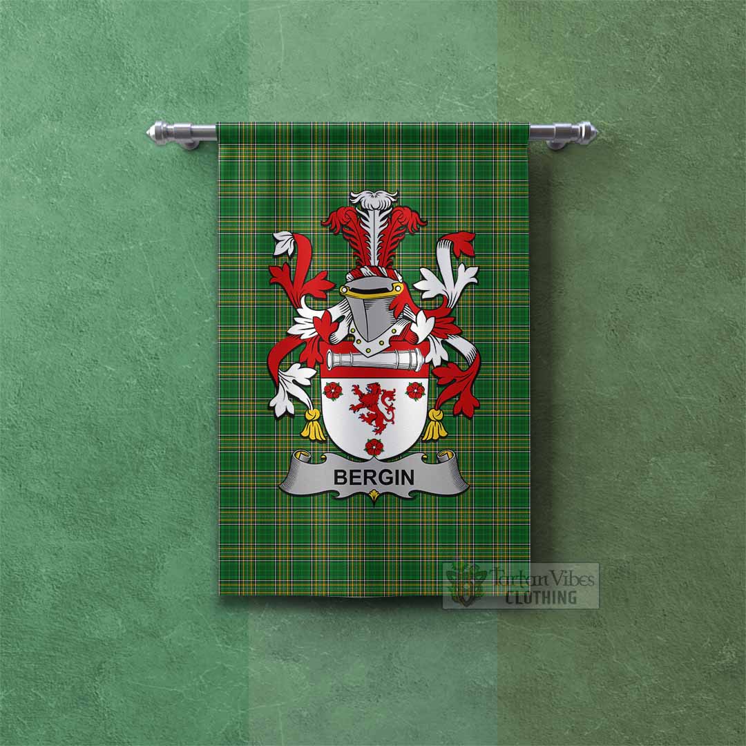 Tartan Vibes Clothing Bergin Irish Clan Tartan Gonfalon, Tartan Banner with Coat of Arms