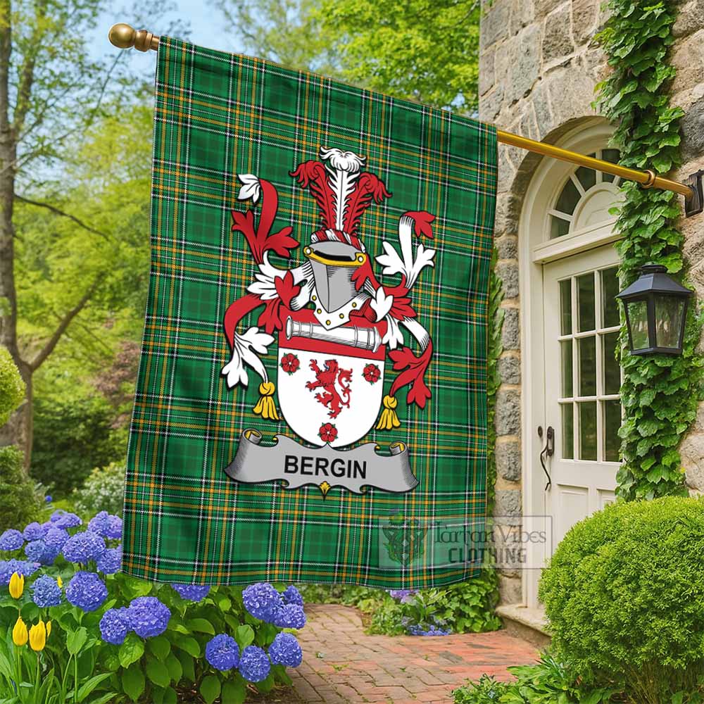 Bergin Irish Clan Tartan Flag with Coat of Arms