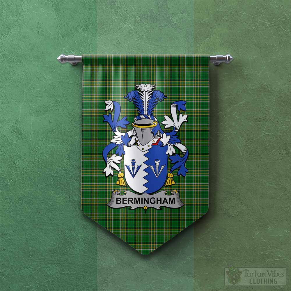 Tartan Vibes Clothing Bermingham Irish Clan Tartan Gonfalon, Tartan Banner with Coat of Arms