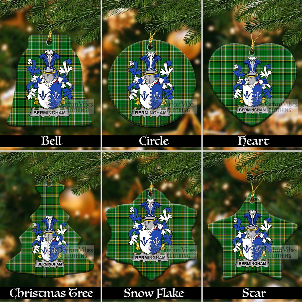 Tartan Vibes Clothing Bermingham Irish Clan Tartan Christmas Ceramic Ornament with Coat of Arms