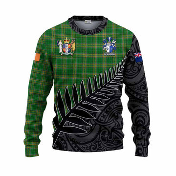 Tartan Vibes Clothing Bermingham Irish Clan Tartan Knitted Sweater with Coat of Arms New Zealand Silver Fern Half Style