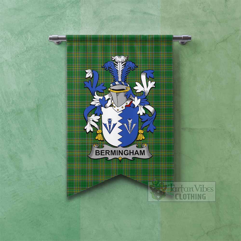 Tartan Vibes Clothing Bermingham Irish Clan Tartan Gonfalon, Tartan Banner with Coat of Arms