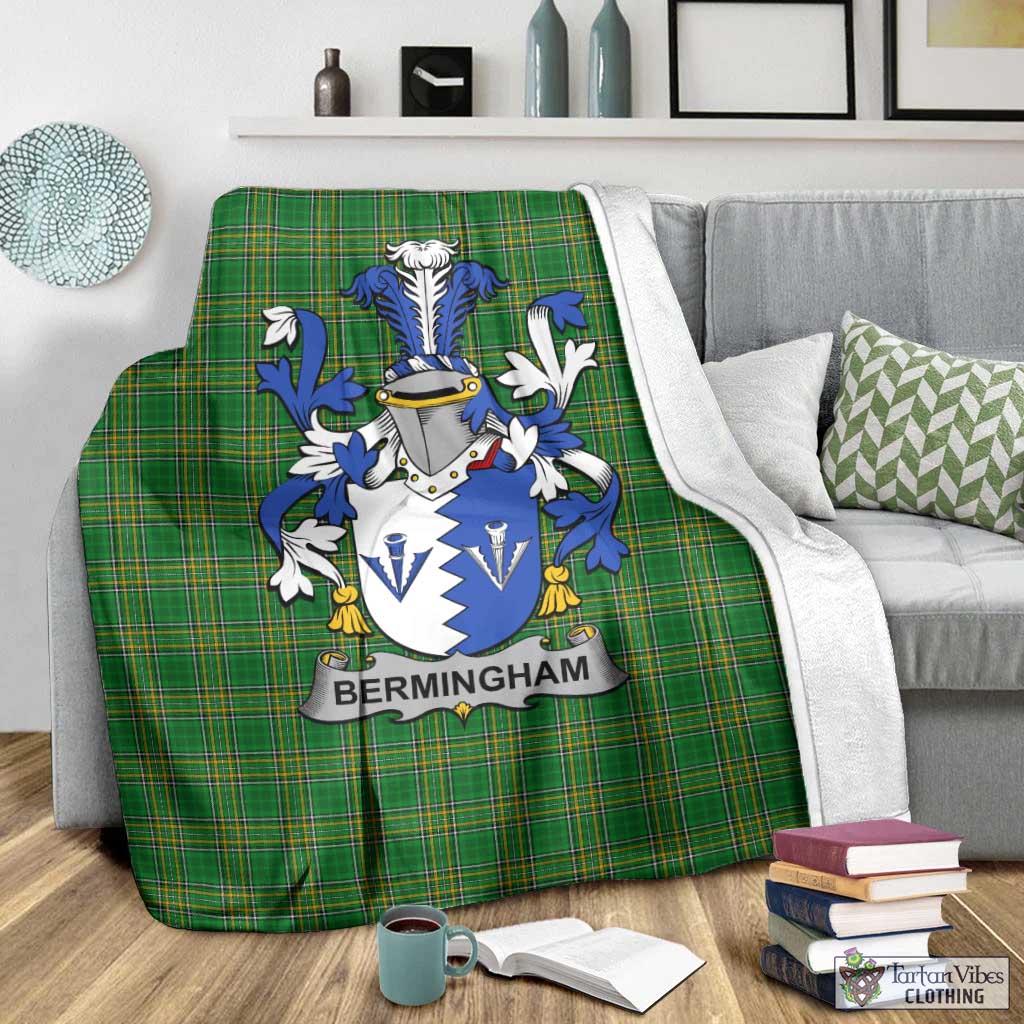 Tartan Vibes Clothing Bermingham Irish Clan Tartan Blanket with Coat of Arms