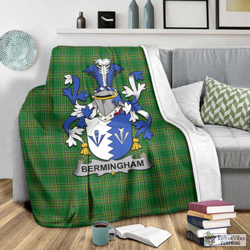 Tartan Vibes Clothing Bermingham Irish Clan Tartan Blanket with Coat of Arms