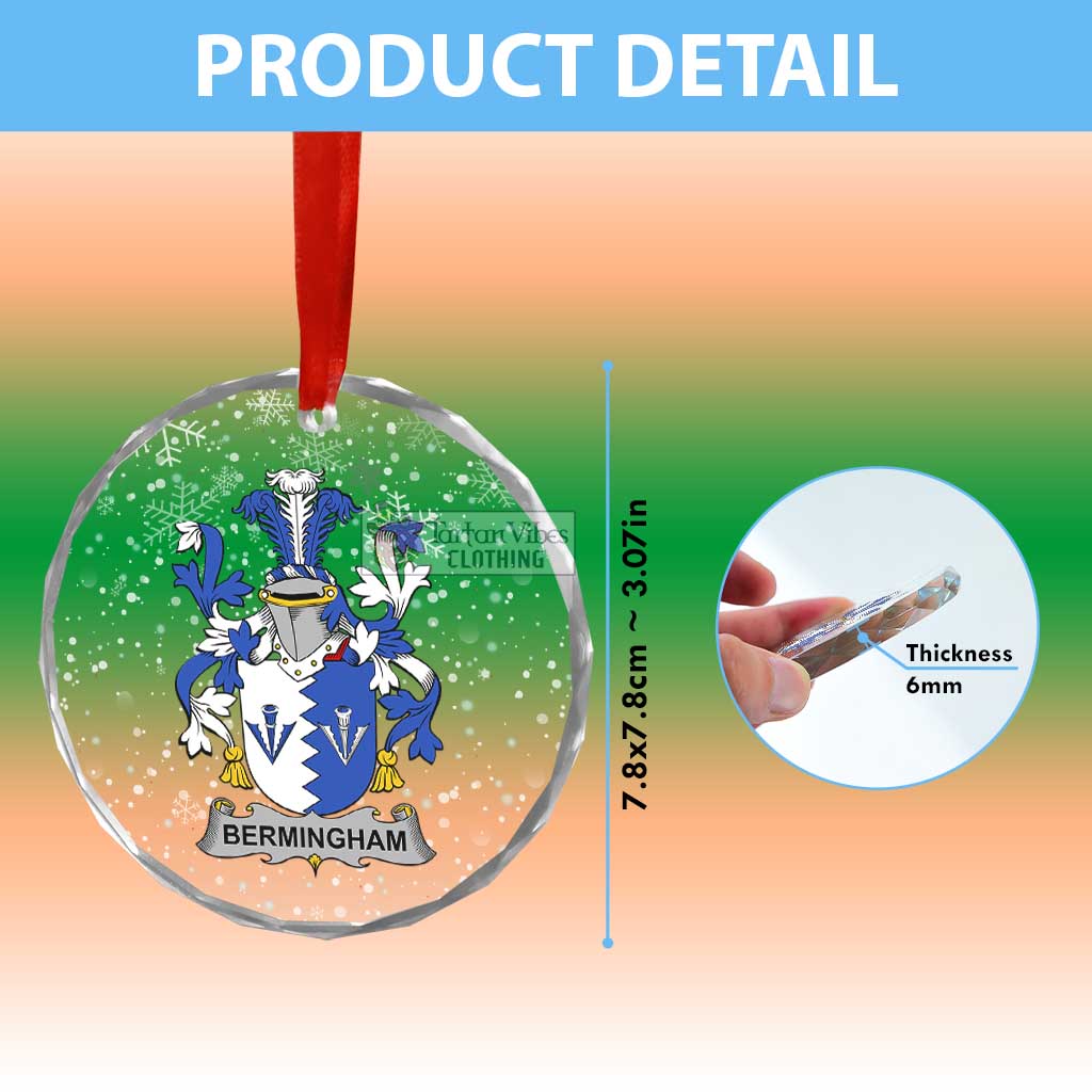 Tartan Vibes Clothing Bermingham Irish Clan Christmas Glass Ornament with Coat of Arms