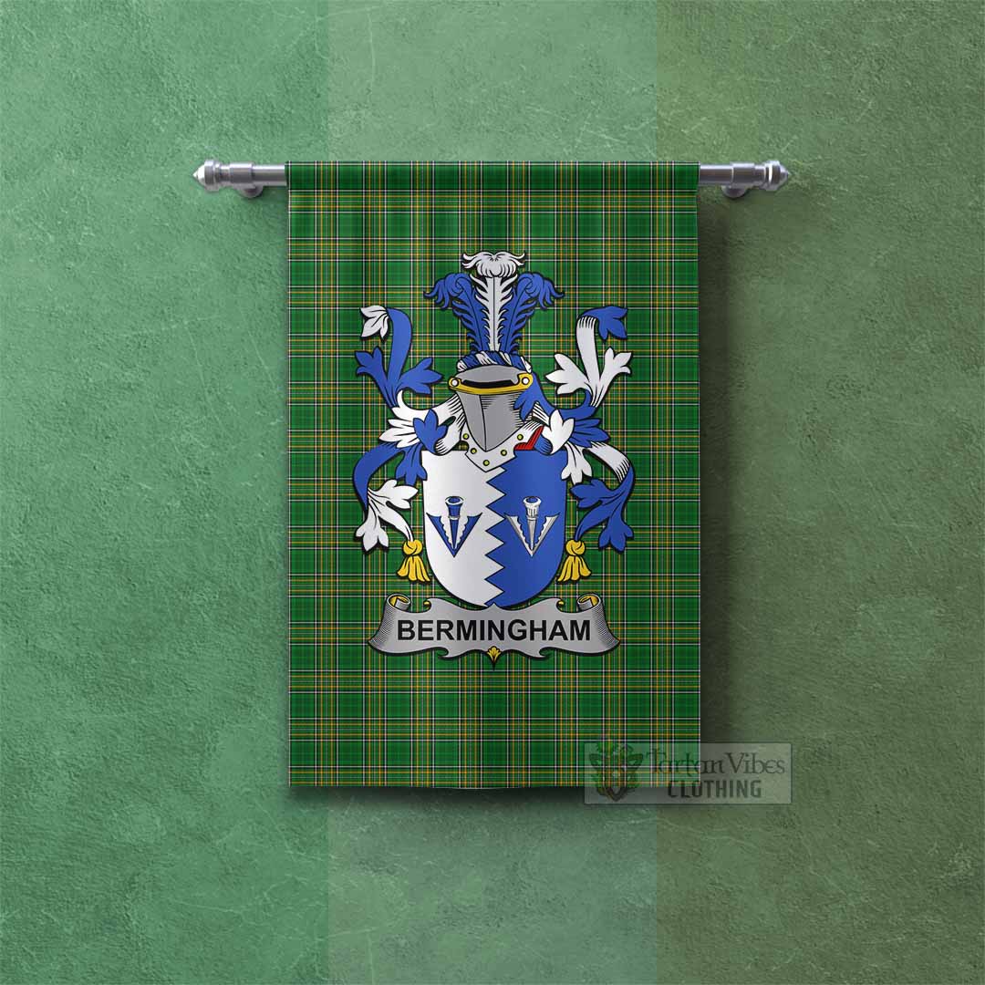 Tartan Vibes Clothing Bermingham Irish Clan Tartan Gonfalon, Tartan Banner with Coat of Arms