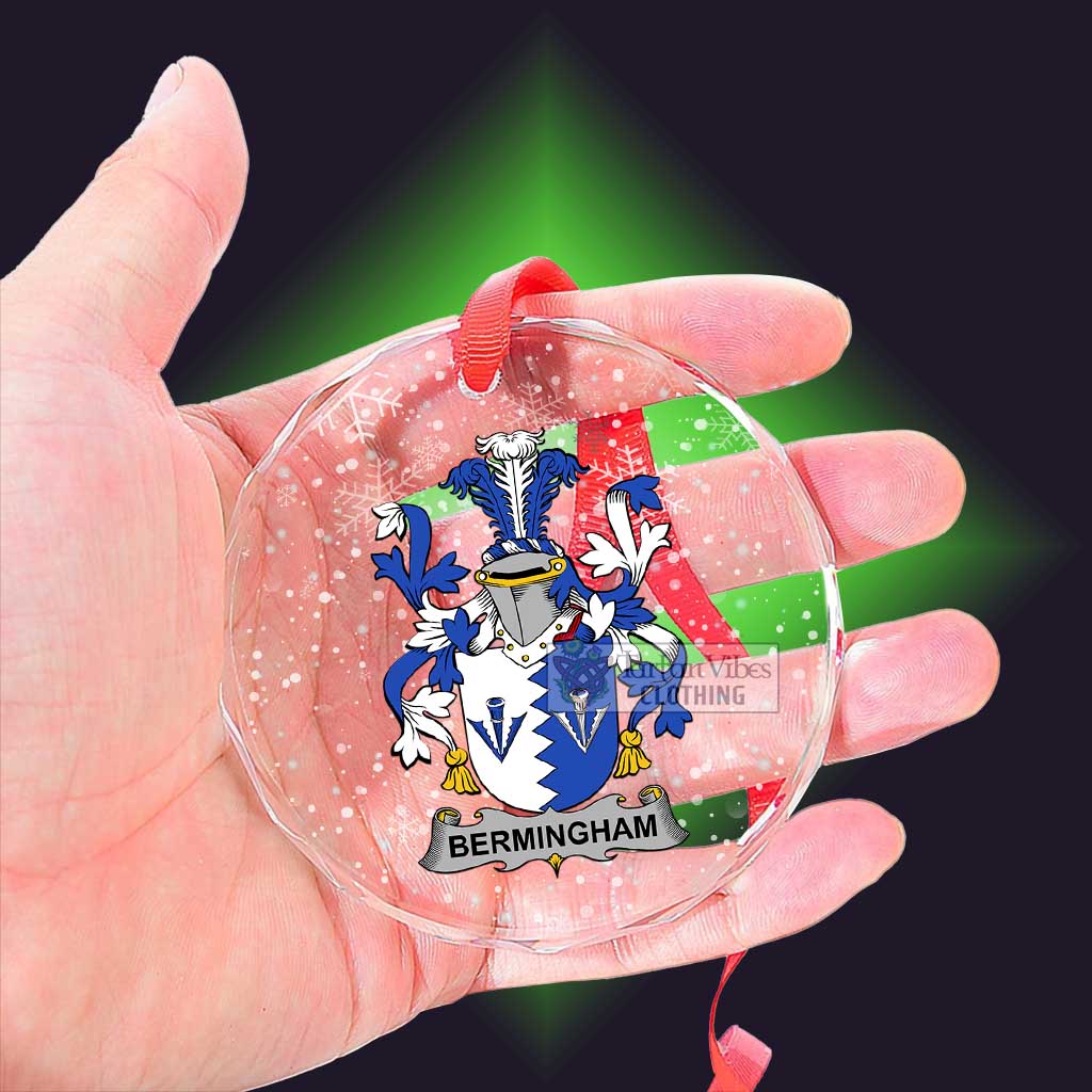 Tartan Vibes Clothing Bermingham Irish Clan Christmas Glass Ornament with Coat of Arms
